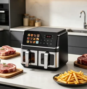 Commercial Grade Electric Double Basket Air Fryer 2000W High Power Professional Oil Free Cooker 10L Capacity Household Stainless