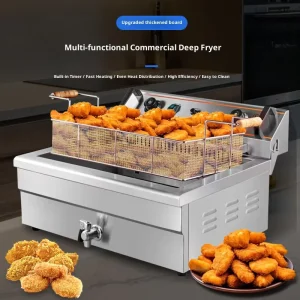 Commercial Grade Stainless Steel Two Tank Double Basket Electric Gas Deep Fryer 6KW Countertop Industrial Restaurant