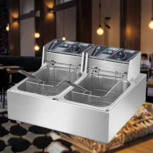 Commercial Kitchen Electric Deep Fryer with Double Basket 8L+8L Chicken Chips Frying Timer Engine for Restaurant
