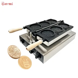 Commercial Kitchen Equipment 3 Cakes Stainless Steel Electric & Gas Gold Coin Waffle Maker Machine for Snacks in Food Shops