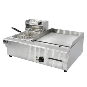 Commercial Kitchen Iron Electric Griddle Stainless Steel Flat Steak Griddle Cooktop and Deep Fryer 2 in 1 with Griddle Accessories