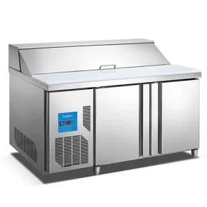 Commercial Kitchen Workbench Refrigerator Prep Table for Salad and Pizza Stainless Steel Air Cooling