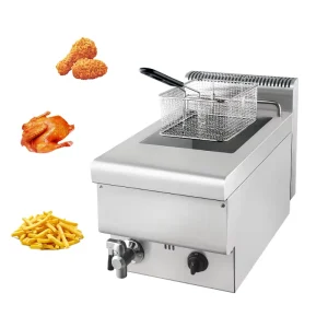 Commercial LPG Gas Deep Fryer with 6L Basket and Lid Stainless Steel Grade 304 Adjustable Power Countertop Model FY-6L.R