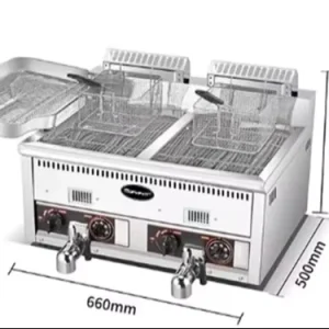 Commercial Large Capacity 12L Stainless Steel Double Tank Deep Fryer Gas Type Temperature Control for Buffet Restaurant Kitchen