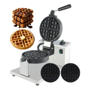 Commercial Multi Waffle Making Machine Non Stick Replaceable Plates Croissant Shaped Rotary Design Stainless Steel Construction
