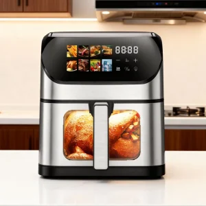 Commercial Smart Stainless Steel 8L Air Fryer TFT Color Screen Digital Air Fryer with Window Oil Free Kitchen Air Fryer