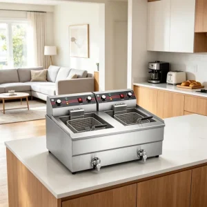 Commercial Stainless Steel 18L+18L Double Tank Electric Deep Fryer 4.8KW+4.8KW