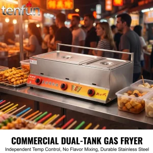 Commercial Stainless Steel Countertop Gas Deep Fryer 2 Tank LPG LNG for Fried Chicken Fries Food Trucks Restaurants