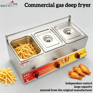 Commercial Stainless Steel Countertop Gas Deep Fryer 3 Tank LPG LNG for Fried Chicken Fries Food Trucks Oil Frying Pot