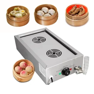 Commercial Stainless Steel Dim Sum Steamer Electric New Two Hole Dimsum Dumpling Wonton Momo Sweet Corn Bun Steamer