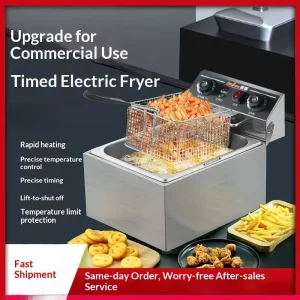 Commercial Stainless Steel Electric Fryer 110V/220V Timing French Fries Chicken Countertop Thickened Single Cylinder