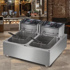 Commercial Stainless Steel French Deep Fryer Oil Electric Double Cylinder 12L Potato Chip Fryer