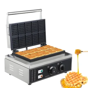 Commercial Stainless Steel Rectangle Waffle Maker 10-Piece Non Stick Industrial Belgian Portable 220V