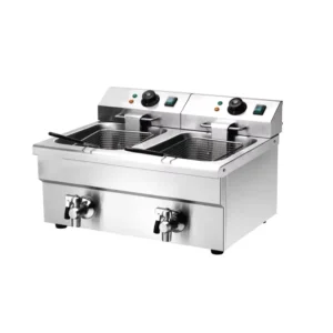 Commercial Table Top Double Tank Electric Deep Fryer with Oil Drain System Stainless Steel Electric Fryer