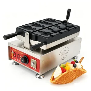 Commercial Taiyaki Waffle Maker Open Mouth Fish Shape Ice Cream Taiyaki Making Machine