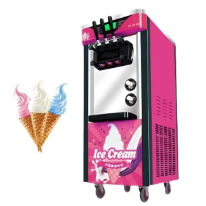 Commercial Three Flavor Soft Ice Cream Machine Stainless Steel Vertical Table Top Auto Ice Cream Cone Maker Milk Water 20L/H