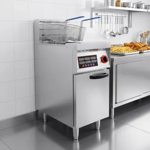 Commercial Vertical Electric Deep Fryer Single Tank Double Basket with Timer Stainless Steel 9000W for Hotels and Restaurants