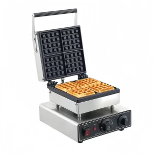 Commercial Waffle Maker Stainless Steel Electric 4 Square Waffle Machine with Timing Function for Ice Cream Restaurants