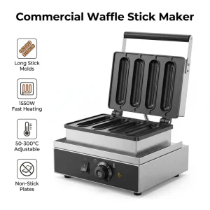 Commercial Waffle Stick Maker 1550W Electric Lolly Waffle Machine Non Stick for Dessert Shop Snack Bar Catering Equipment