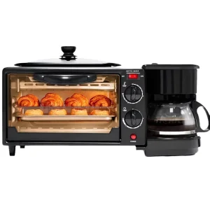 Compact 3 in 1 Electric Breakfast Machine Portable Stainless Steel Frying Pan for Coffee Toaster Oven for Dorms Small Kitchens