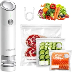 Compact ABS Vacuum Sealer Machine 45 Reusable Bags Portable Detachable Visible Reservoir Handheld for Food Travel Kitchen Use