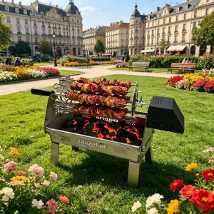 Compact Electric Rotating Barbecue Grill Durable Stainless & Heat-Resistant Tray for Outdoor Feasts