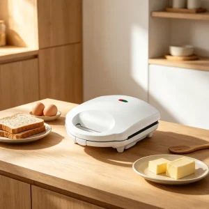 Compact Electric Sandwich Maker Vertical Storage Design Dual Indicator Lights