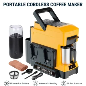 Cordless Coffee Maker for Dewalt 20V MAX Battery 3 Brewing Options Drip Coffee Maker with Coffee Grinder Portable Single