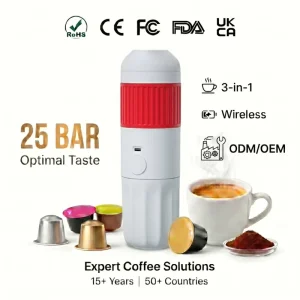 Cordless USB Fully Automatic Coffee Machine 3 in 1 Capsule Ground Coffee Compatibility 20Bar High Pressure Brewing