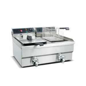 Counter Top Electric Stainless Steel Deep Fryer 2 Tanks 13+13L Capacity Dual 4.5KW Power for Fried Chips Chicken Nuggets