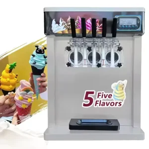 Countertop 3+2 Mix Flavor Commercial Soft Serve Ice Cream Machine with Air Pump Frozen Yogurt Freezer Acai Maker