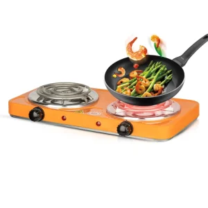 Countertop Coil Hotplate Stove Cooktop Double Flat Burners Electric Hot Plate