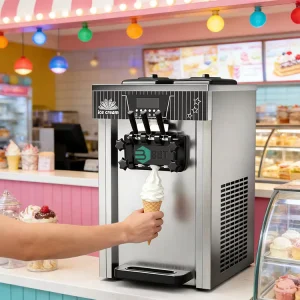 Countertop Commercial Ice Cream Machine Soft Serve 3 Flavor Frozen Yogurt Maker Stainless Steel Milk