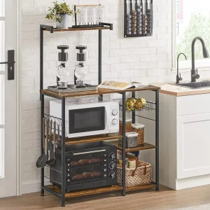 Cross border Kitchen Modern Movable Floor standing Carbon Steel Multi layer Microwave Oven and Bread Storage Rack