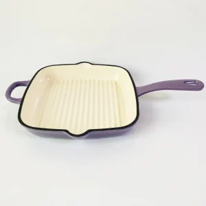 Custom 10.25″ Fry Pan Square Enamel Cast Iron Griller Skillet Grill Pan