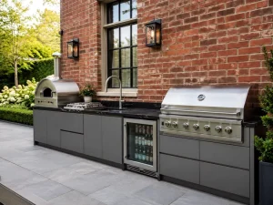 Custom 304 Stainless Steel Outdoor Kitchen Island Modular Patio Outdoor Cooking Grill Cabinet with Sink for Courtyard and Terrace