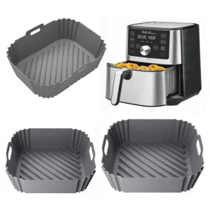 Custom 8.5In 9.5In Square Silicone Air Fryer Liners Rectangular Moule En Silicone Baskets for Dual Air Fryer Accessories