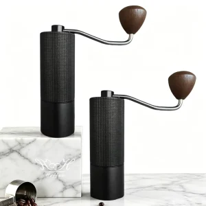 Custom Cube Pattern Core Handheld Aluminum Alloy Stainless Steel Burr Curved Handle Burr Manual Mills Coffee Bean Grinders
