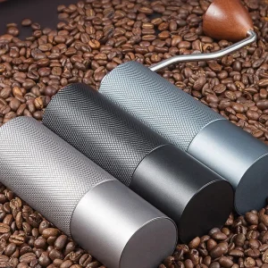 Custom Diamond Pattern Core Handheld Aluminum Alloy Stainless Steel Burr Curved Handle Burr Manual Mills Coffee Bean Grinders