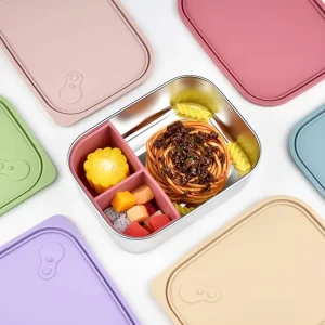 Custom Easy Open Leak Proof Stainless Steel Snack Food Storage Container Stainless Steel Lunch Box Silicone Lid Lunch Box Kids