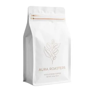Custom Eight Side Seal Coffee Bag Matte White Packaging with Rose Gold Zipper and Degassing Valve for Whole Bean