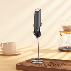 Custom Logo Eco Friendly Automatic Stainless Steel Battery Operated Electric Milk Frother with Holder for Coffee
