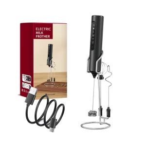 Custom Logo Rechargeable USB Charging Plastic Coffee Frother Matcha Whisk Foam Maker Electric Milk Frother with Stand