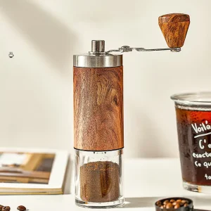 Custom Logo Wooden Glass 420 Stainless Steel Burr Homeuse Espresso Mini Small Hand Mill Portable Manual Coffee Grinder