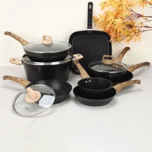 Custom Luxury Non-Stick Cookware Set Household Cooking Kit Including Milk Pot Frying Pan Wok Soup Pot and Flat Pan