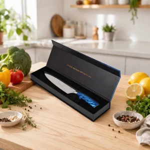 Custom Magnetic Flip Book Shaped Rigid Paper Boxes Kitchen Chef Knife Gift Packaging with Wallet Option and Custom Logo