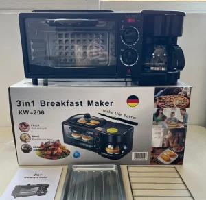 Custom Multi-Color 3 in 1 Breakfast Station Toaster Oven Coffee Maker with Frying Pan Automatic Power Off & Energy Saving