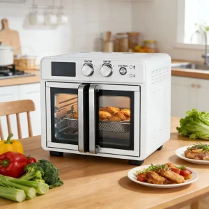Custom OEM Double Door Stainless Steel Household Air Fryer Oven Electric Hot Air Convection Toaster Oven French Easy Clean
