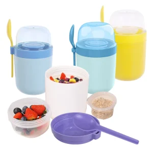 Custom Plastic Containers for Yogurt 2 Compartment Maker Storage Containers and Lid and Spoon air Tight