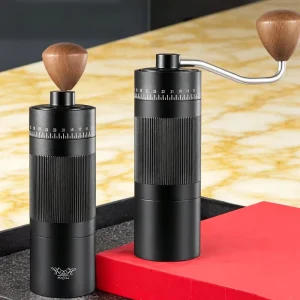 Custom SS Core Handheld Aluminum Alloy Stainless Steel Burr Curved Handle Burr Manual Mills Coffee Bean Grinders